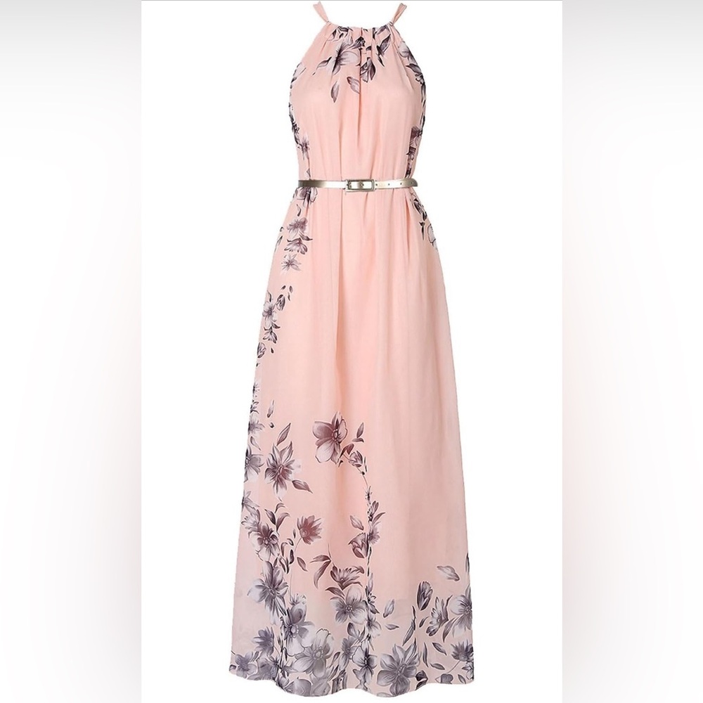 NWOT peach long halter maxi dress with floral
